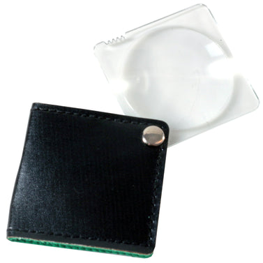 Black Folding Pocket Magnifier in Fake Leather Pouch