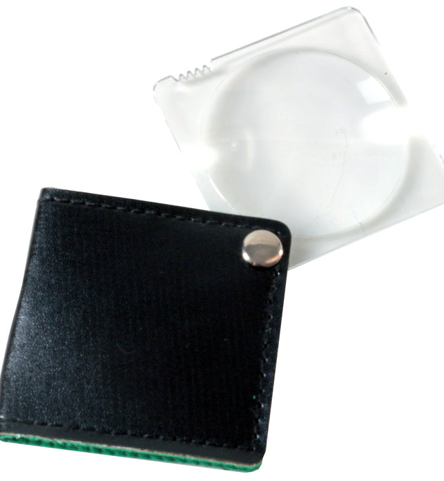 Black Folding Pocket Magnifier in Fake Leather Pouch