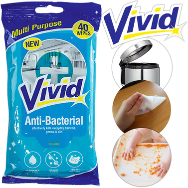 Pack Of 40 Vivid Antibacterial Household Cleaning Wipes