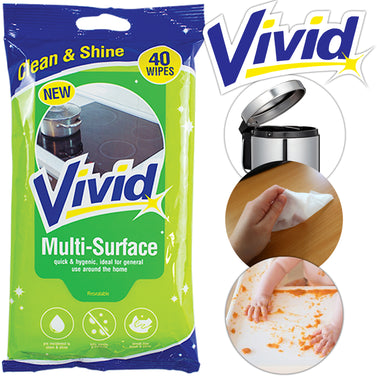 Pack Of 40 Vivid Multi Surface Cleaning Wipes Streak Free Cleaning