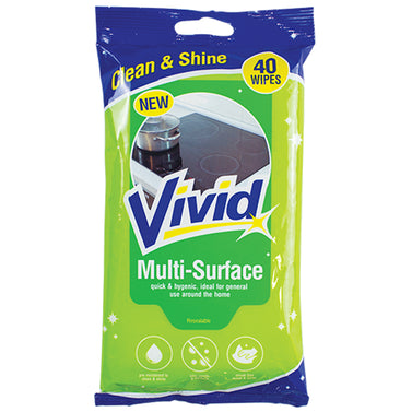 Pack Of 40 Vivid Multi Surface Cleaning Wipes Streak Free Cleaning