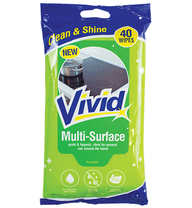 Pack Of 40 Vivid Multi Surface Cleaning Wipes Streak Free Cleaning