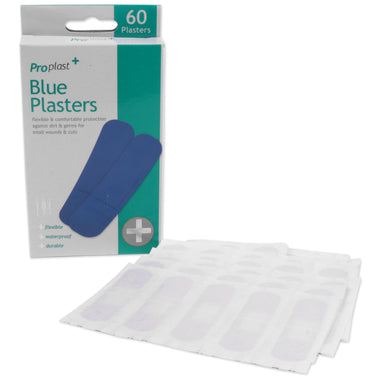 60 Blue Detectable Flexible Waterproof Strip Plasters in 2 Sizes