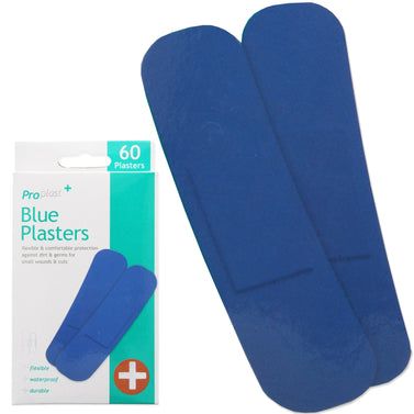 60 Blue Detectable Flexible Waterproof Strip Plasters in 2 Sizes