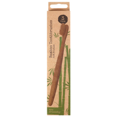 3x Natural Bamboo Toothbrush Family Pack with Super Soft Bristles