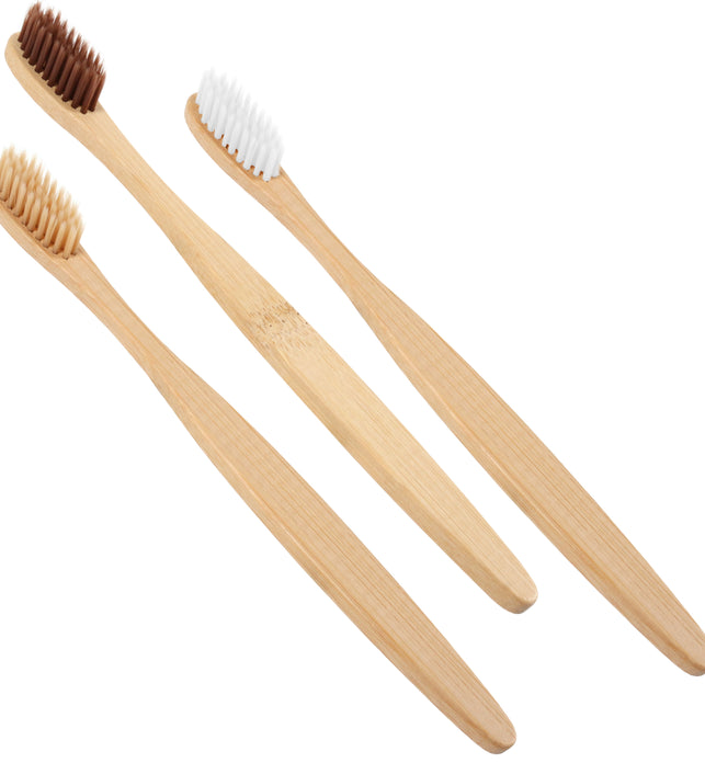 3x Natural Bamboo Toothbrush Family Pack with Super Soft Bristles