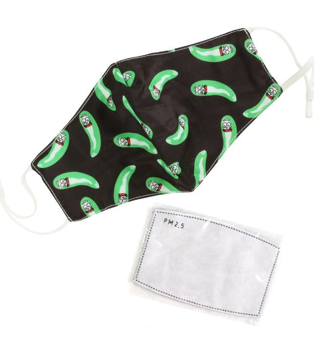 Washable Fabric Face Mask With Adjustable Ear Loops - Cartoon Pickle Print