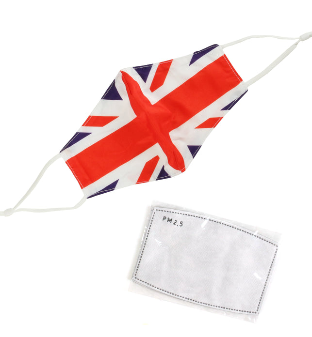 Washable Fabric Face Mask With Adjustable Ear Loops - UK Flag Pattern