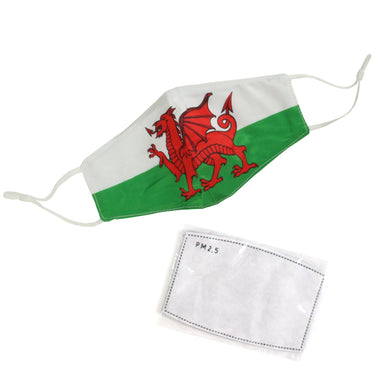 Washable Fabric Face Mask With Adjustable Ear Loops - Wales Flag Pattern