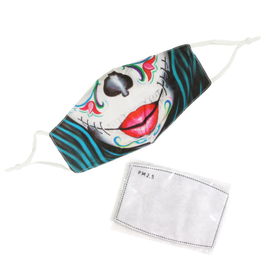 Washable Fabric Face Mask With Adjustable Ear Loops - Candy Skull Print