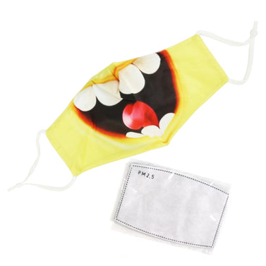 Washable Fabric Face Mask With Adjustable Ear Loops - Cartoon Mouth Print